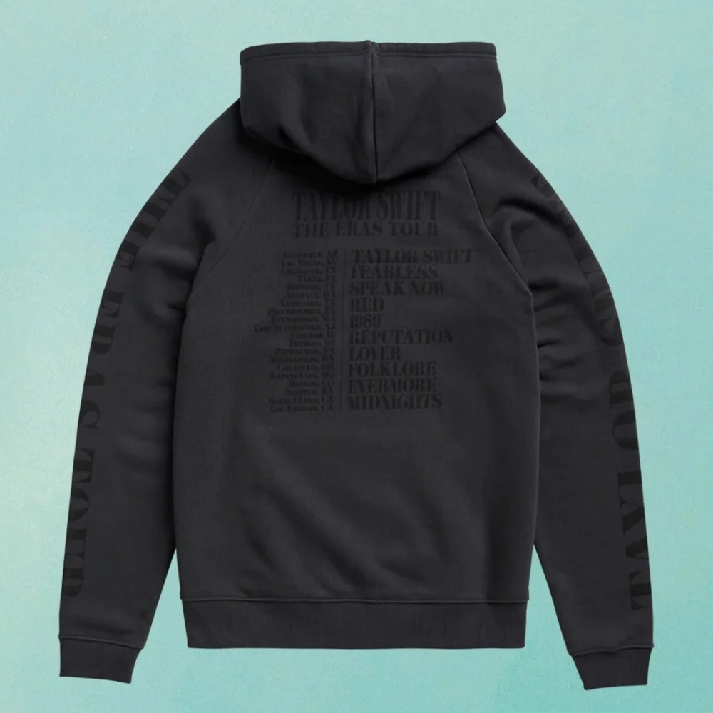 Black Graphic Zip-Up Hoodie with Back Tour Print 2XL - Picture 5 of 6
